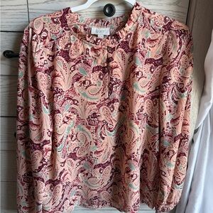LOFT Paisley Print Blouse in Pink and Green